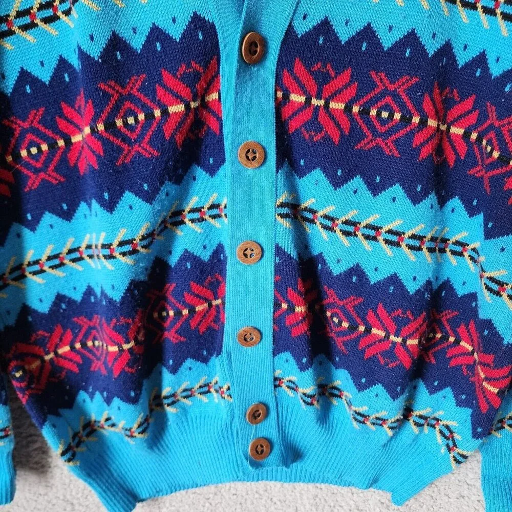 VTG Gibi Western Aztec Striped‎ Button Long Sleeve Cardigan Sweater Size Large